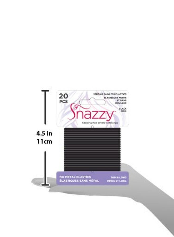 Snazzy Black Hair Bands Thin & Long 20pcs Soft Painless No Damage Hair Elastics Ties Twists 140mm in Length and 2mm in Width Strong Reuseable Yoga 1 Pack 20 per card - Image 3
