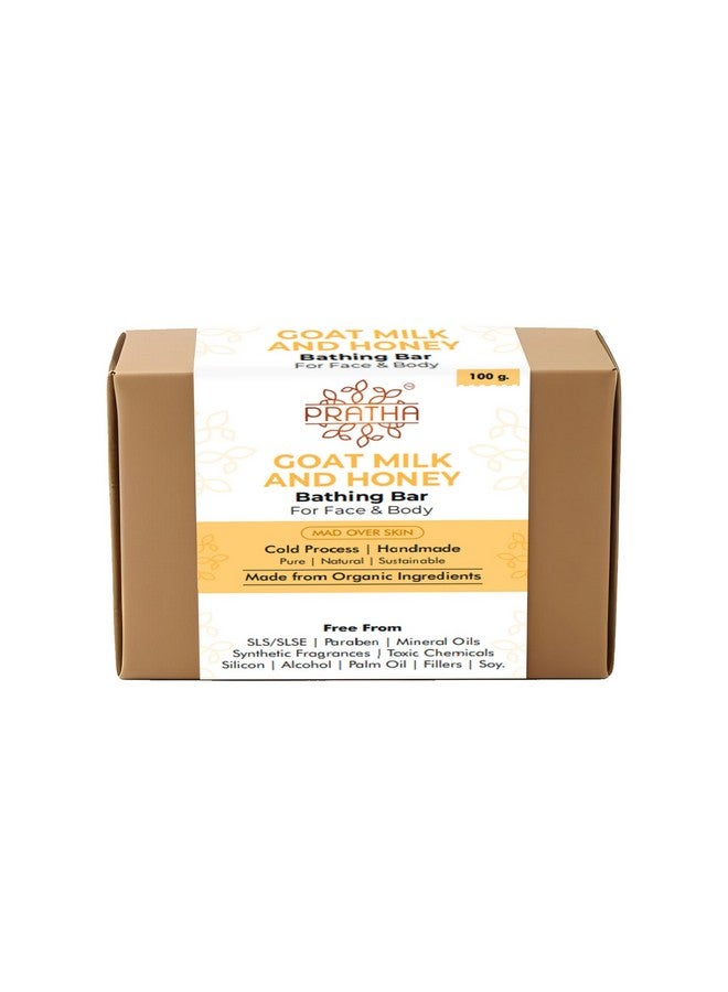 PRATHA صابون حليب الماعز الطبيعي 100% مع العسل - صابون يدوي الصنع بعملية باردة للاستحمام 100 جرام - Image 1