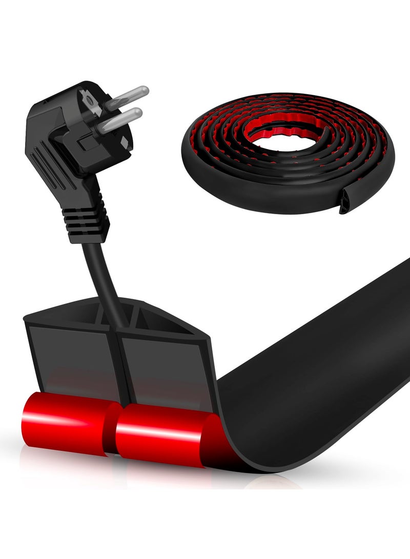 ELFSA Floor Cord Cover Cable Cavity, 2m Self Adhesive Cord Hider Floor Low Profile Floor Cable Management Wire Cover Floor Electric Cord Covers for Home Office Garage Offices Gym - Image 1