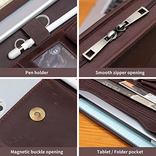 YIWEN Handmade Crazy-Horse Leather Padfolio Portfolio Case Business Organizer Tablet Folio Folder, Letter Size Notepad,Zippered Closure, Gift for Women & Men (Dark Brown Upgraded Version, Non-Custom) - Image 4