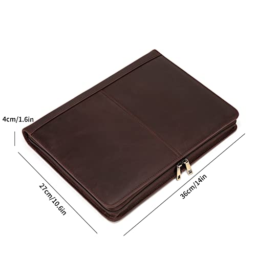 YIWEN Handmade Crazy-Horse Leather Padfolio Portfolio Case Business Organizer Tablet Folio Folder, Letter Size Notepad,Zippered Closure, Gift for Women & Men (Dark Brown Upgraded Version, Non-Custom) - Image 2