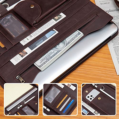 YIWEN Handmade Crazy-Horse Leather Padfolio Portfolio Case Business Organizer Tablet Folio Folder, Letter Size Notepad,Zippered Closure, Gift for Women & Men (Dark Brown Upgraded Version, Non-Custom) - Image 5