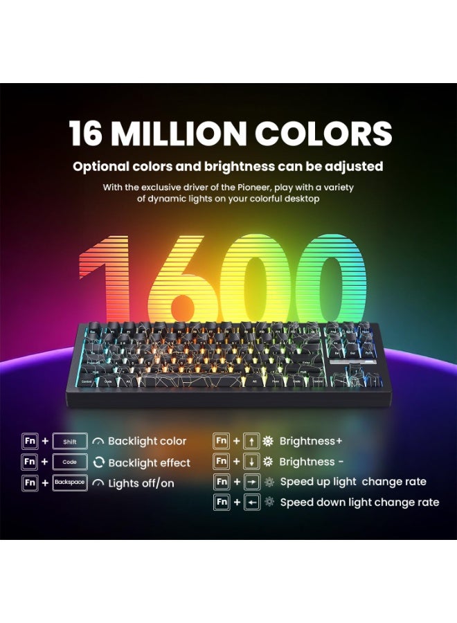 ZORNHER ZH870 Wireless Gaming Mechanical Keyboard,80% Black Custom Creamy Sound Keyboard with Spider Web IMD PC Keycaps,Creamy Sounding Linear Switches,Hot-Swappable,RGB Backlit,2.4GHz/USB-C/BT5.0 - Image 5