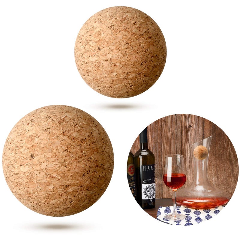 Shappy 2 Pieces Cork Ball Wooden Cork Ball Stopper for Wine Glass Decanter Stopper Replacement Wine Carafe Decanter Bottle Replacement for Christmas Holiday Party Supply (2.4 Inch,2 Inch) - Image 1