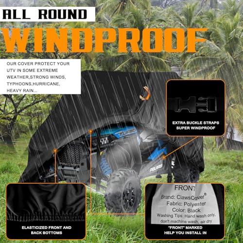 ClawsCover UTV Covers Waterproof Outdoor,2 Seater 115 Inch XL Heavy Duty 420D Oxford Cloth All Weather Side by Side Cover Accessories,Sun Dust Snow Rain UV Proof-115 Lx59Wx74.8H Inch - Image 5