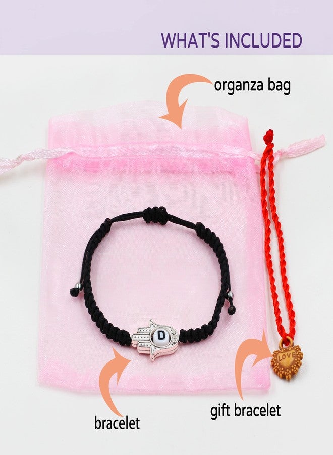 Uloveido Letter D Evil Eye Hamsa Charm Black String Braided Stretch Bracelet Hand of Fatima Turkish Lucky Evil Eye Bracelet for Protection Blessing Y3791-D - Image 4