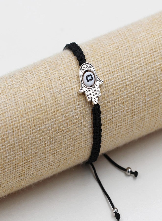 Uloveido Letter D Evil Eye Hamsa Charm Black String Braided Stretch Bracelet Hand of Fatima Turkish Lucky Evil Eye Bracelet for Protection Blessing Y3791-D - Image 3