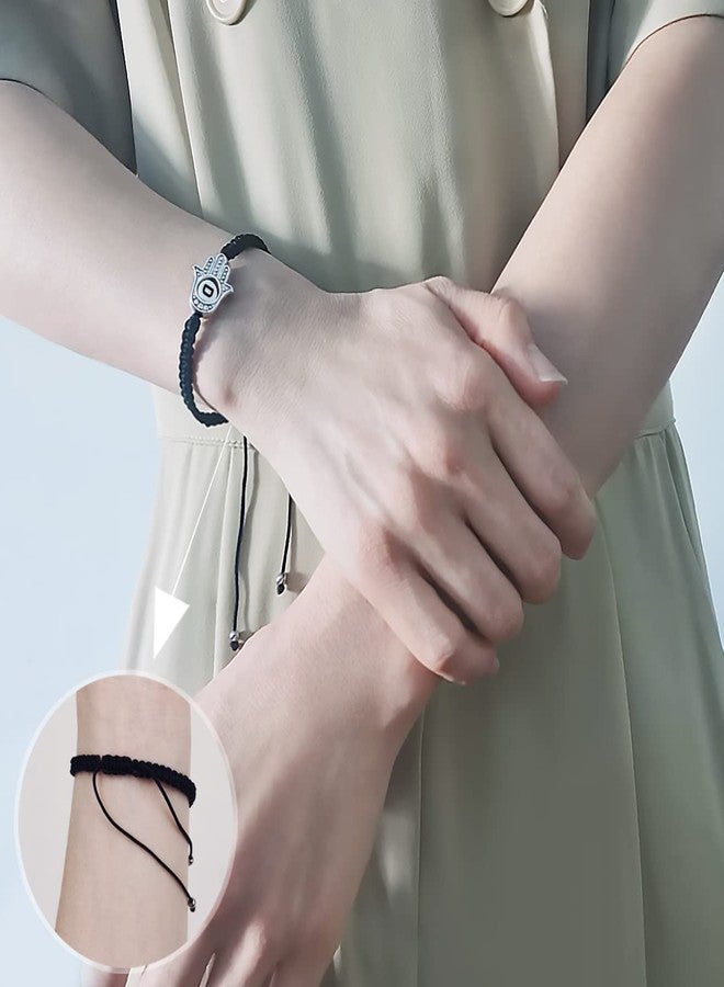 Uloveido Letter D Evil Eye Hamsa Charm Black String Braided Stretch Bracelet Hand of Fatima Turkish Lucky Evil Eye Bracelet for Protection Blessing Y3791-D - Image 2