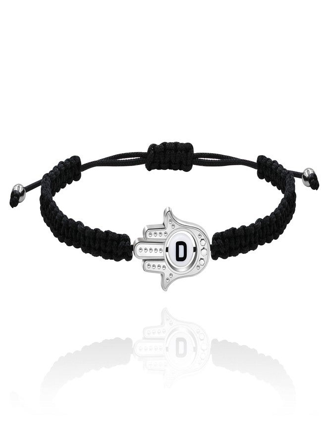 Uloveido Letter D Evil Eye Hamsa Charm Black String Braided Stretch Bracelet Hand of Fatima Turkish Lucky Evil Eye Bracelet for Protection Blessing Y3791-D - Image 1