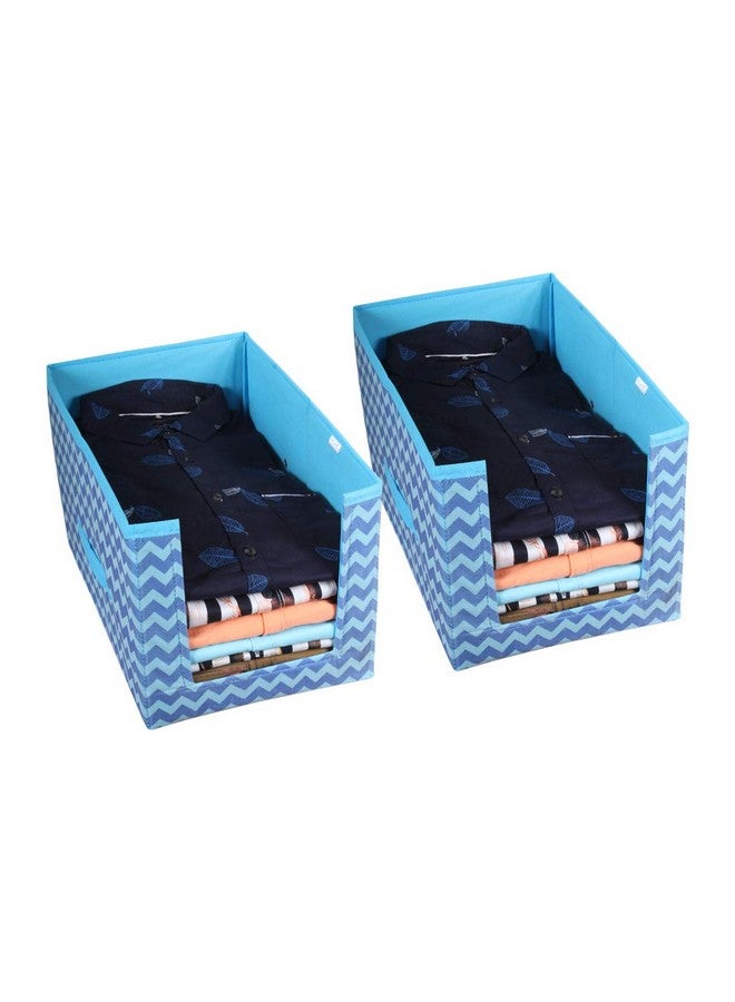 PrettyKrafts 2 Pcs Non Woven Large Capacity Shirt Stacker/Foldable & Stackable Closet Wardrobe Cupboard Organizer/Multipurpose Clothes Shelf Storage Box Organizer (Blue, 25x38x24 cm) - Image 1