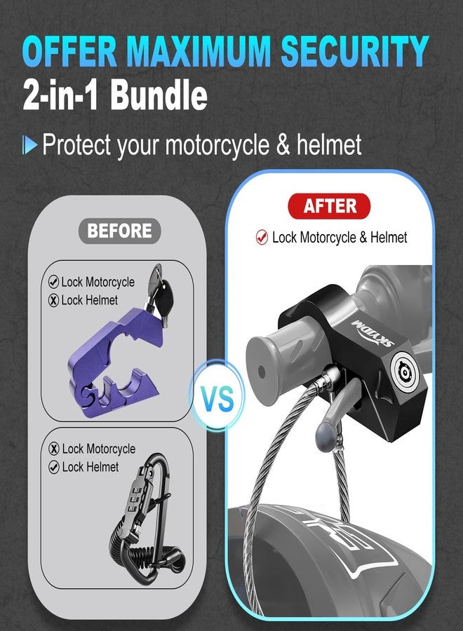 SKYJDM Motorcycle Locks, Helmet & Lock Brake Lock Anti-Theft Grip Lock Combo for All Motorcycle Bike ATV Scooter with Handlebar Diameters Within 1.3-1.5 Inches (Black) - Image 2