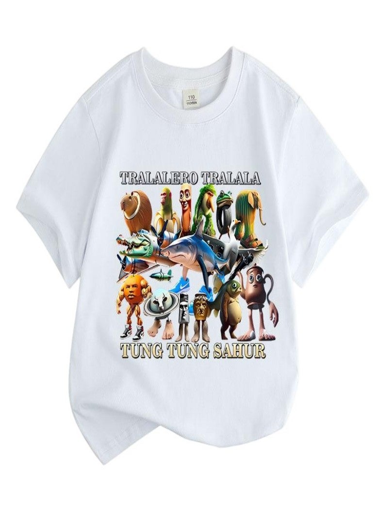 tung tung tung Unisex Short Sleeve Stylish Top TShirt cotton Tee for Boys Girls Kid Children - Image 1