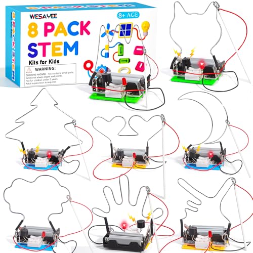 WESAYEE مجموعة STEM بالجملة 8 مجموعات من أدوات الدوائر الكهربائية لمشاريع العلوم للأطفال من عمر 8 إلى 10 و 12 إلى 14 سنة للبنات والأولاد، فنون وحرف للأطفال من عمر 8 إلى 12، أفكار هدايا، أنشطة STEM، لعبة متاهة سلكية - Image 1
