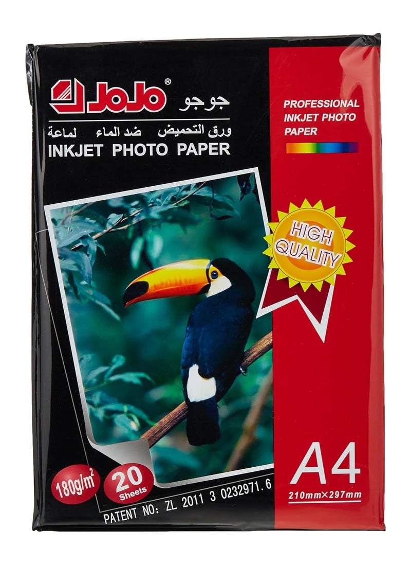 JOJO 20-Sheet A4 Size Glossy Photo Paper 180gsm Thickness White  - Image 1