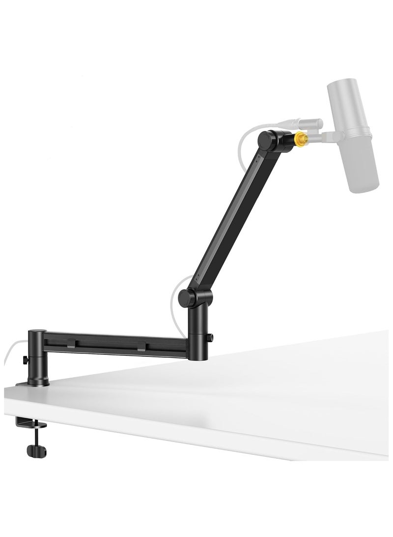 Low Profile Boom Arm, 2KG Load Capacity, Stable Gear Lock Structure Never Sags, Metal Microphone Stand with Desk Mount Clamp - Image 1
