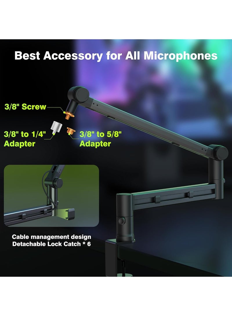 Low Profile Boom Arm, 2KG Load Capacity, Stable Gear Lock Structure Never Sags, Metal Microphone Stand with Desk Mount Clamp - Image 3