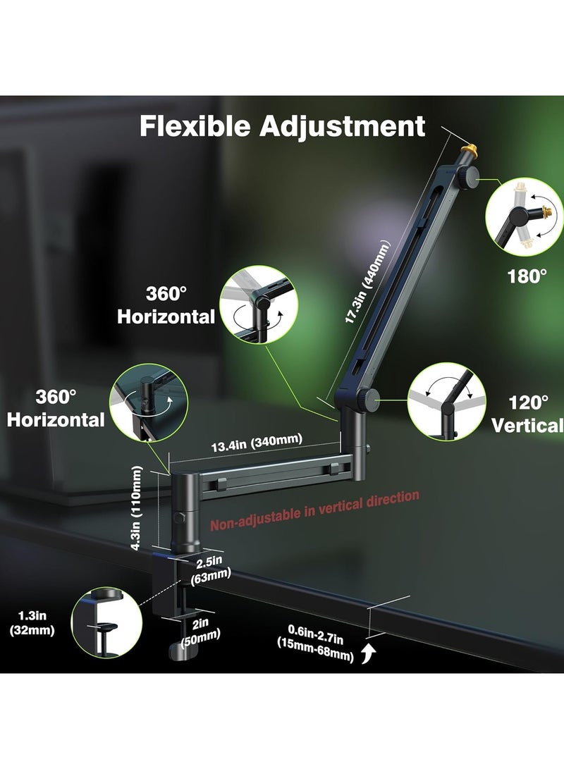 Low Profile Boom Arm, 2KG Load Capacity, Stable Gear Lock Structure Never Sags, Metal Microphone Stand with Desk Mount Clamp - Image 4