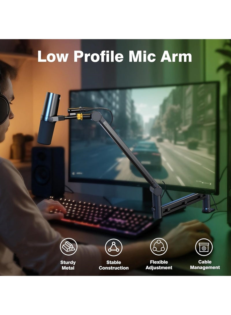 Low Profile Boom Arm, 2KG Load Capacity, Stable Gear Lock Structure Never Sags, Metal Microphone Stand with Desk Mount Clamp - Image 5