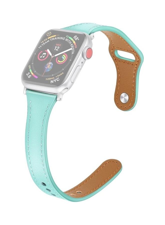 NIBEMINENT Leather Replacement Strap Watchband with Steel Button for Apple Watch Series 7/6/SE/5/4/3/2/1 38/40/41mm Mint Green - Image 1
