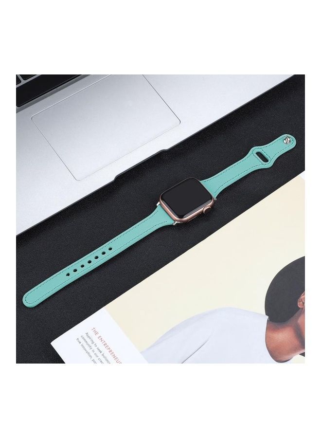 NIBEMINENT Leather Replacement Strap Watchband with Steel Button for Apple Watch Series 7/6/SE/5/4/3/2/1 38/40/41mm Mint Green - Image 5