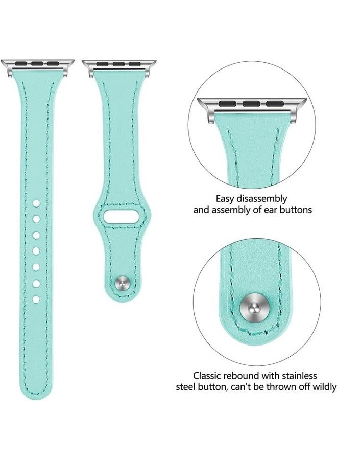NIBEMINENT Leather Replacement Strap Watchband with Steel Button for Apple Watch Series 7/6/SE/5/4/3/2/1 38/40/41mm Mint Green - Image 3