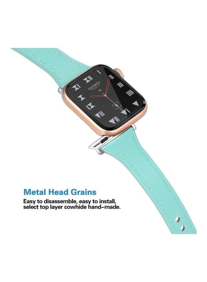 NIBEMINENT Leather Replacement Strap Watchband with Steel Button for Apple Watch Series 7/6/SE/5/4/3/2/1 38/40/41mm Mint Green - Image 4