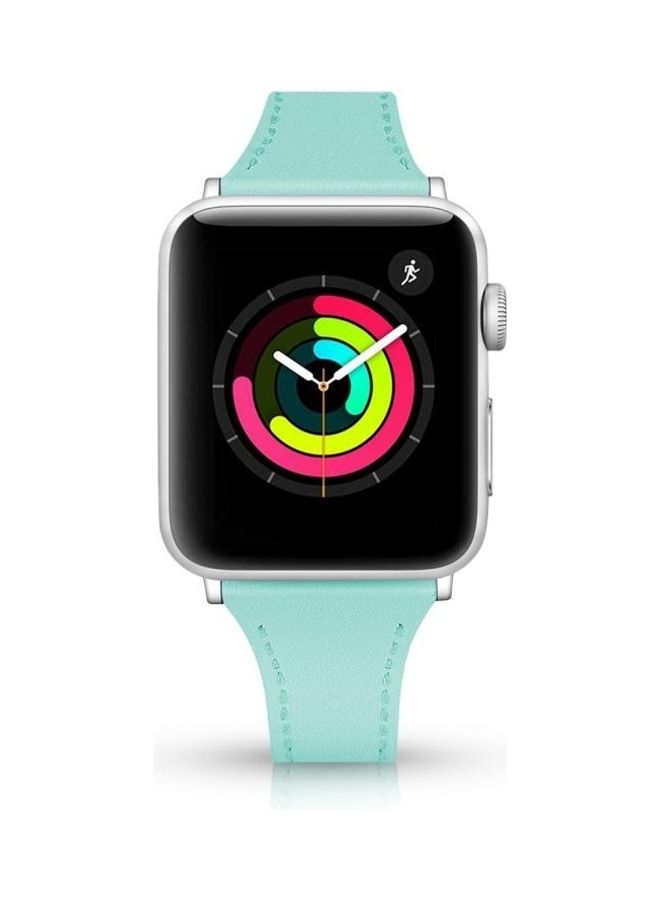 NIBEMINENT Leather Replacement Strap Watchband with Steel Button for Apple Watch Series 7/6/SE/5/4/3/2/1 38/40/41mm Mint Green - Image 2