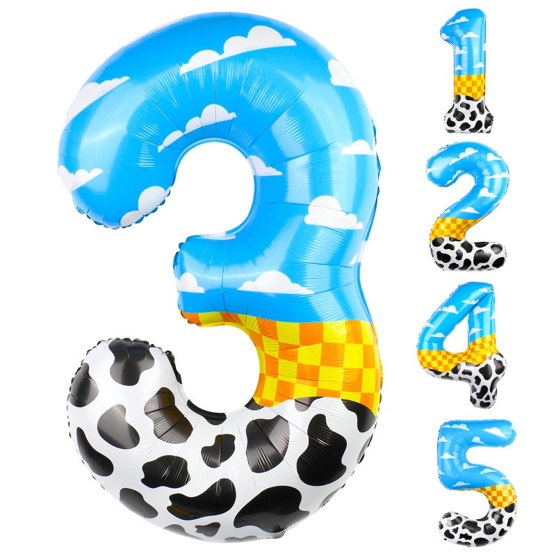 AXBMM 40 Inch Number 3 Balloon Blue Clouds Cartoon Story Balloons Toy Inspired Story Party Supplies for Birthday Garland Arch Kit Farm Favor Number 3 - Image 3