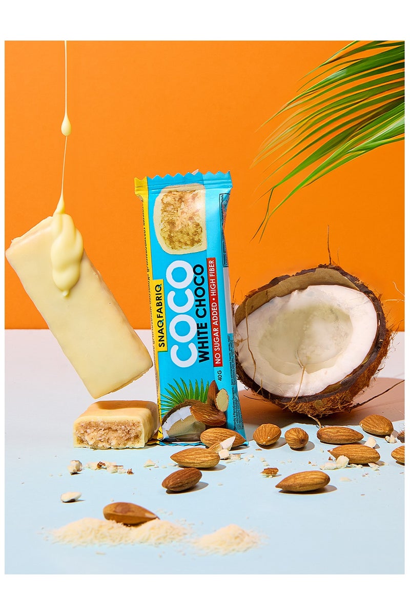 Snaq Fabriq Coco White Choco Bar Almond High Fiber and No Sugar Added 12x40g - Image 2