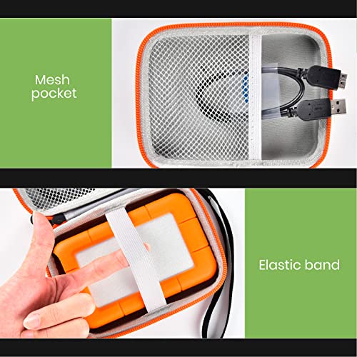 ALKOO Case Compatible with LaCie Rugged Mini 1TB/ 2TB/ 4TB/ 5TB External Hard Drive Portable HDD, Storage Holder for Hard Drives for Mac and PC Computer & USB 3.0 2.0 Cable SD Cards (Orange) - Image 3