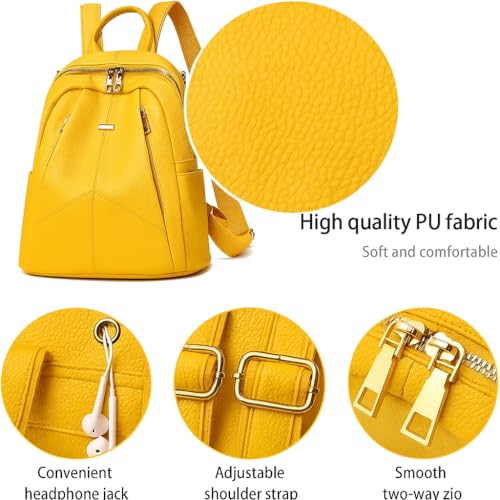 MUCHOVA Women Casual Travel Bags Stylish Medium Lightweight Backpack for Girls Fashion Multipurpose Shoulder Backpack (Yellow) - Image 3