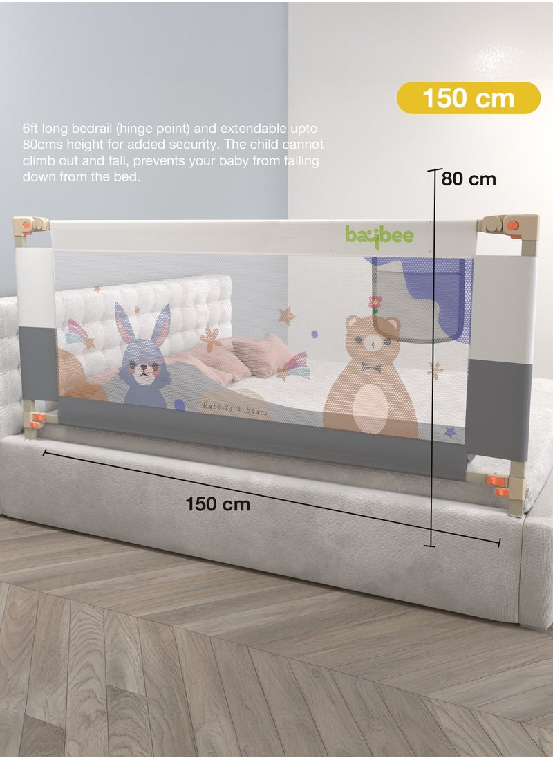 150 x 80cm Baby Bed Rail Guard for Baby Safety with 28 Height Adjustable, Portable Bed Side Protector for Baby Falling | Foldable Single Side Baby Bed Railing for Kids Toddler Grey White