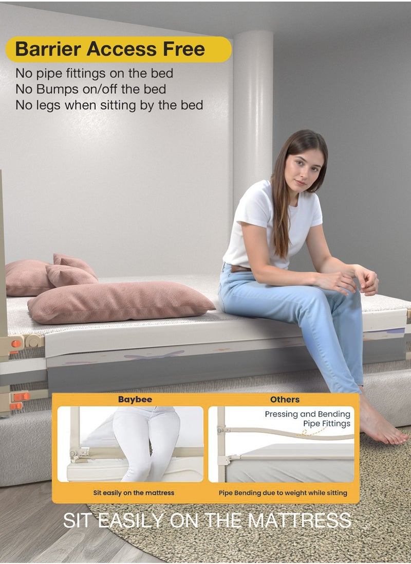 150 x 80cm Baby Bed Rail Guard for Baby Safety with 28 Height Adjustable, Portable Bed Side Protector for Baby Falling | Foldable Single Side Baby Bed Railing for Kids Toddler Grey White