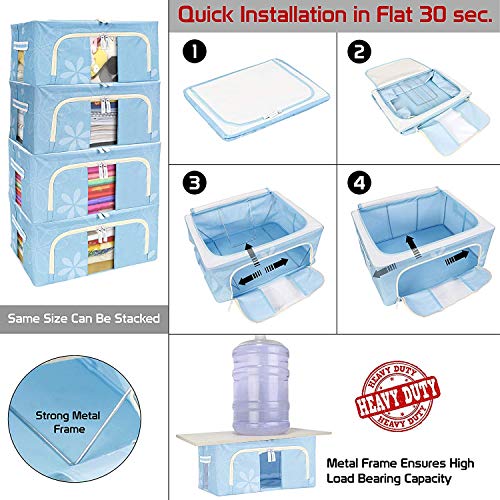 FLYNGO Foldable Steel Frame Clothes Organizer Storage Box for Wardrobe, Saree, Shirts, and Blankets (44 Ltr - Pack of 2, Oxford Fabric) - Image 2