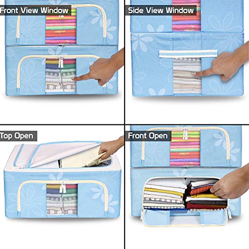 FLYNGO Foldable Steel Frame Clothes Organizer Storage Box for Wardrobe, Saree, Shirts, and Blankets (44 Ltr - Pack of 2, Oxford Fabric) - Image 5