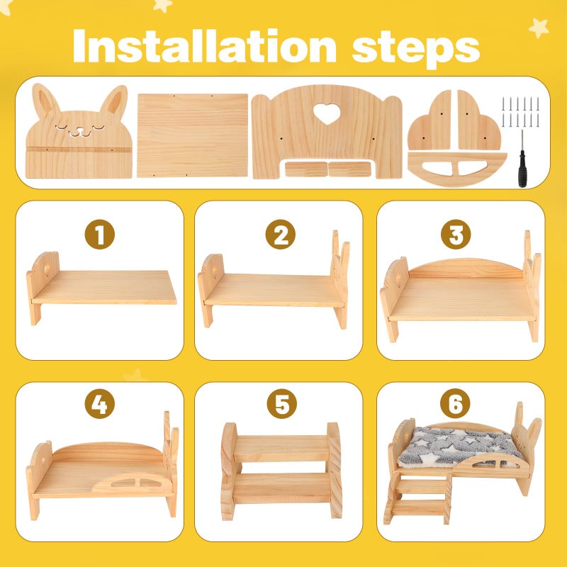 Rypet Wooden Guinea Pig Bed with Stairs and Mat Cozy Small Animals Cushion Bed Detachable Small Pet Hut Habitats for Guinea Pig Dwarf Rabbit Chinchillas Hamster Ferret - Image 5