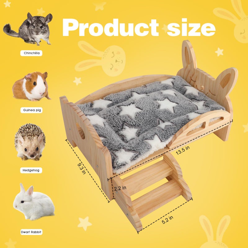 Rypet Wooden Guinea Pig Bed with Stairs and Mat Cozy Small Animals Cushion Bed Detachable Small Pet Hut Habitats for Guinea Pig Dwarf Rabbit Chinchillas Hamster Ferret - Image 2