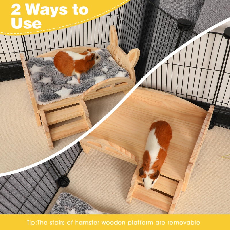 Rypet Wooden Guinea Pig Bed with Stairs and Mat Cozy Small Animals Cushion Bed Detachable Small Pet Hut Habitats for Guinea Pig Dwarf Rabbit Chinchillas Hamster Ferret - Image 4