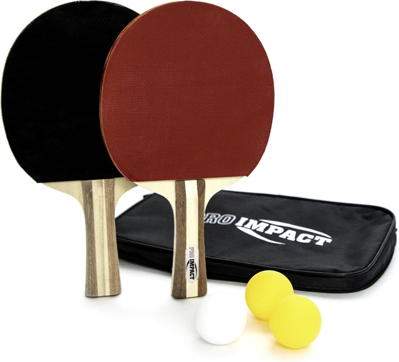 Pro Impact Ping Pong Set – 2 Professional Wooden Paddles, 3 Table Tennis Balls & Carry Case – Indoor/Outdoor Racket Kit for Beginner & Intermediate Players, Kids & Adults - Image 1