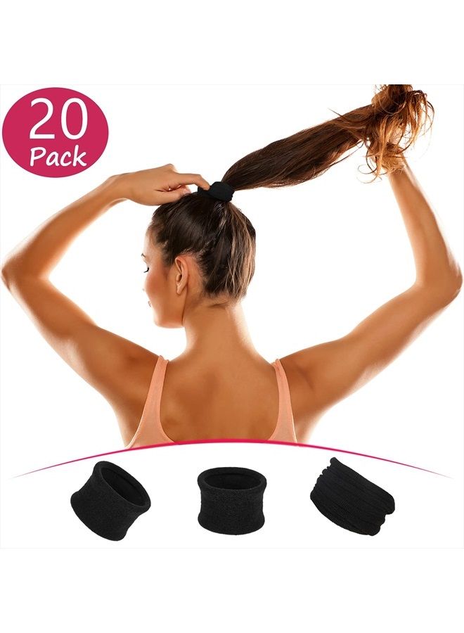 eBoot 20 Pieces Large Cotton Stretch Hair Ties Bands Rope Ponytail Holders Headband for Thick Heavy or Curly Hair, 6.5 cm in Diameter (Black)  - Image 2