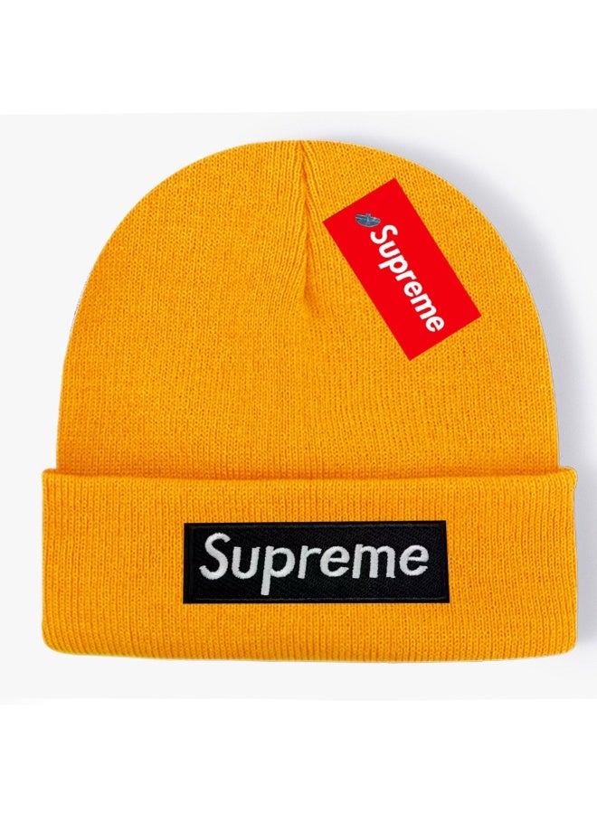Supreme Mustard Yellow Ribbed Knit Beanie with Box Logo Patch