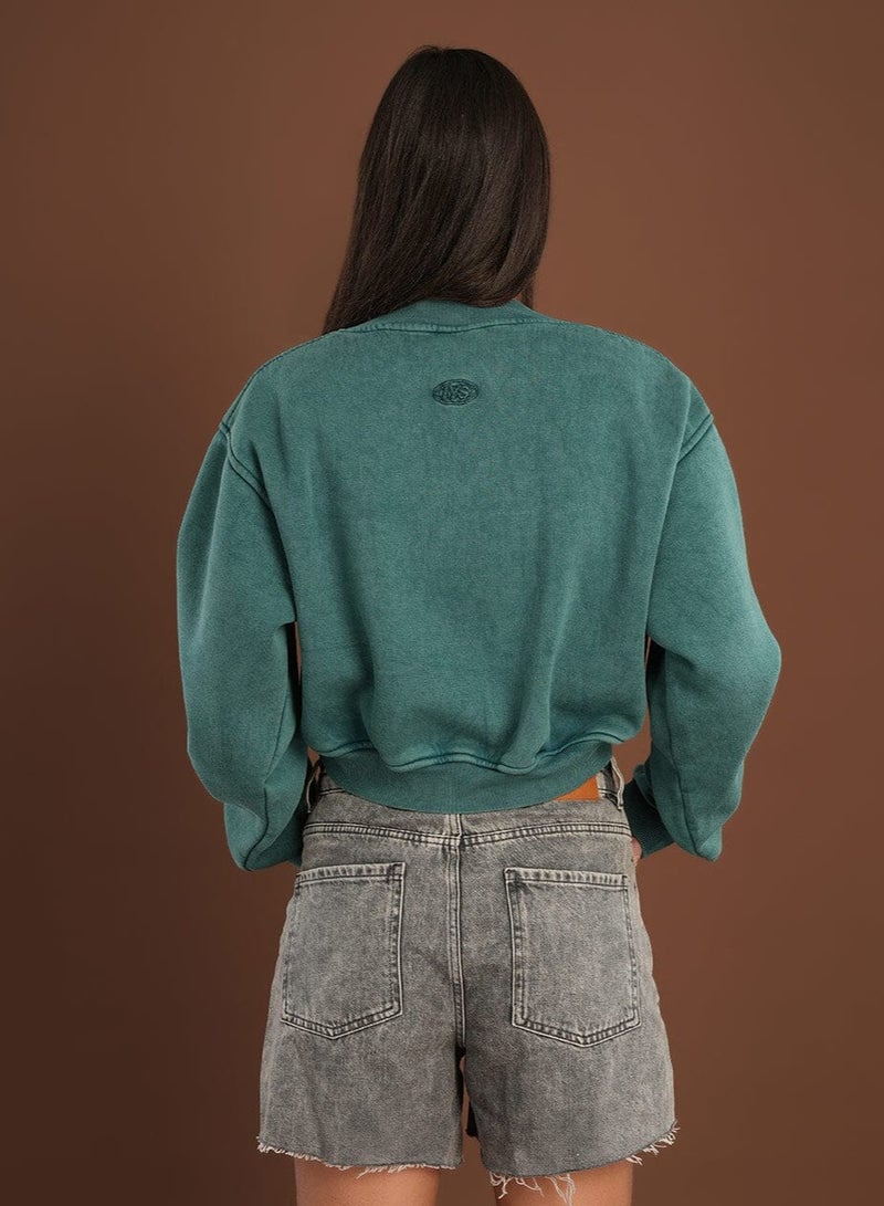 In Your Shoe Teal Cropped V-Neck Sweatshirt - Image 2