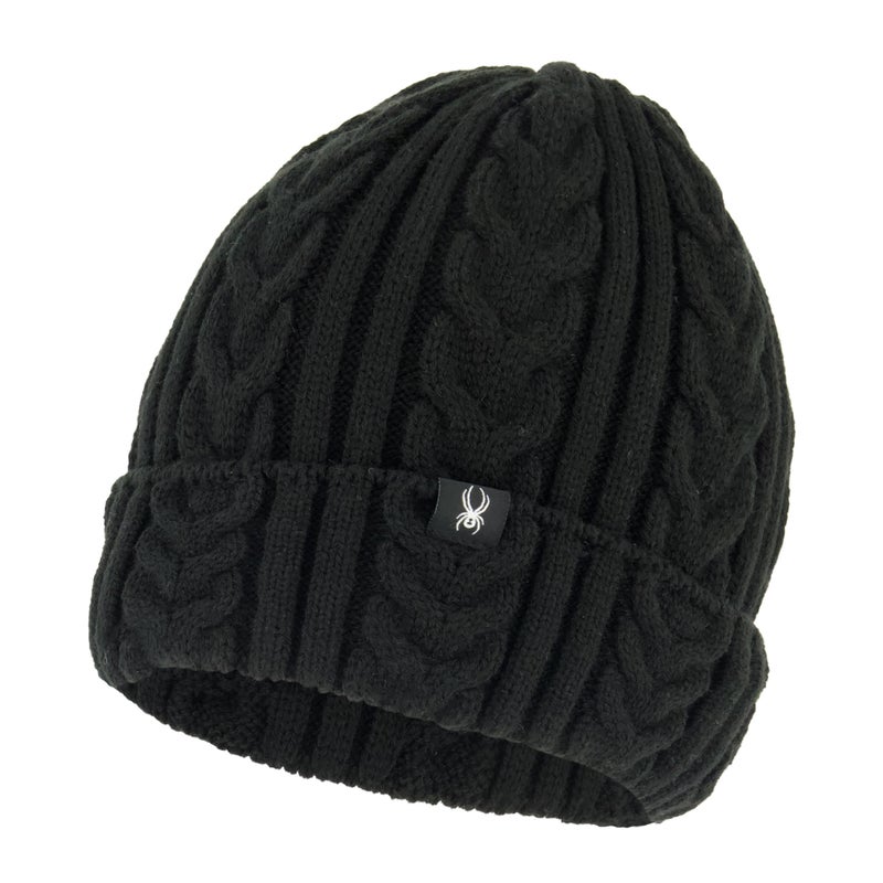 Spyder Womens Fleece Lined Cable Knit Beanie, Black, One Size - Image 1