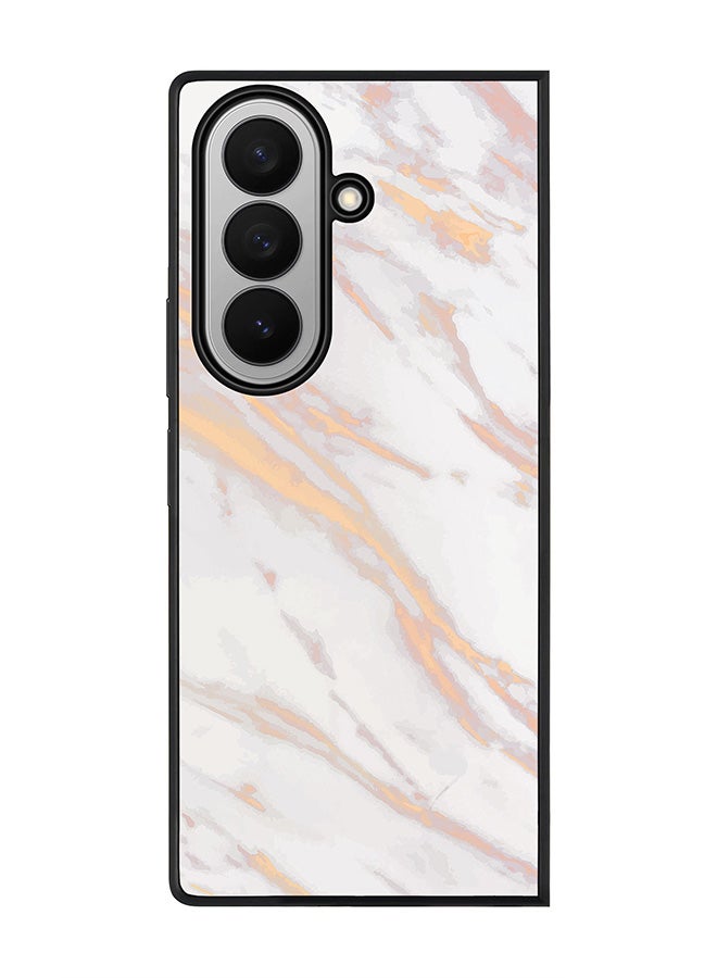 Stylizedd For Samsung Galaxy Z Fold7 Case,Slim fit Camera Protection, Shockproof Thin Phone cover  - Marble Print Gold Grey