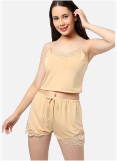 Haute Sauce Solid Crop Top and Short Satin Night Wear Set For Women  - Image 2