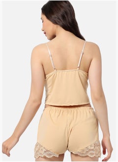 Haute Sauce Solid Crop Top and Short Satin Night Wear Set For Women  - Image 4