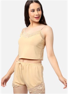 Haute Sauce Solid Crop Top and Short Satin Night Wear Set For Women  - Image 3