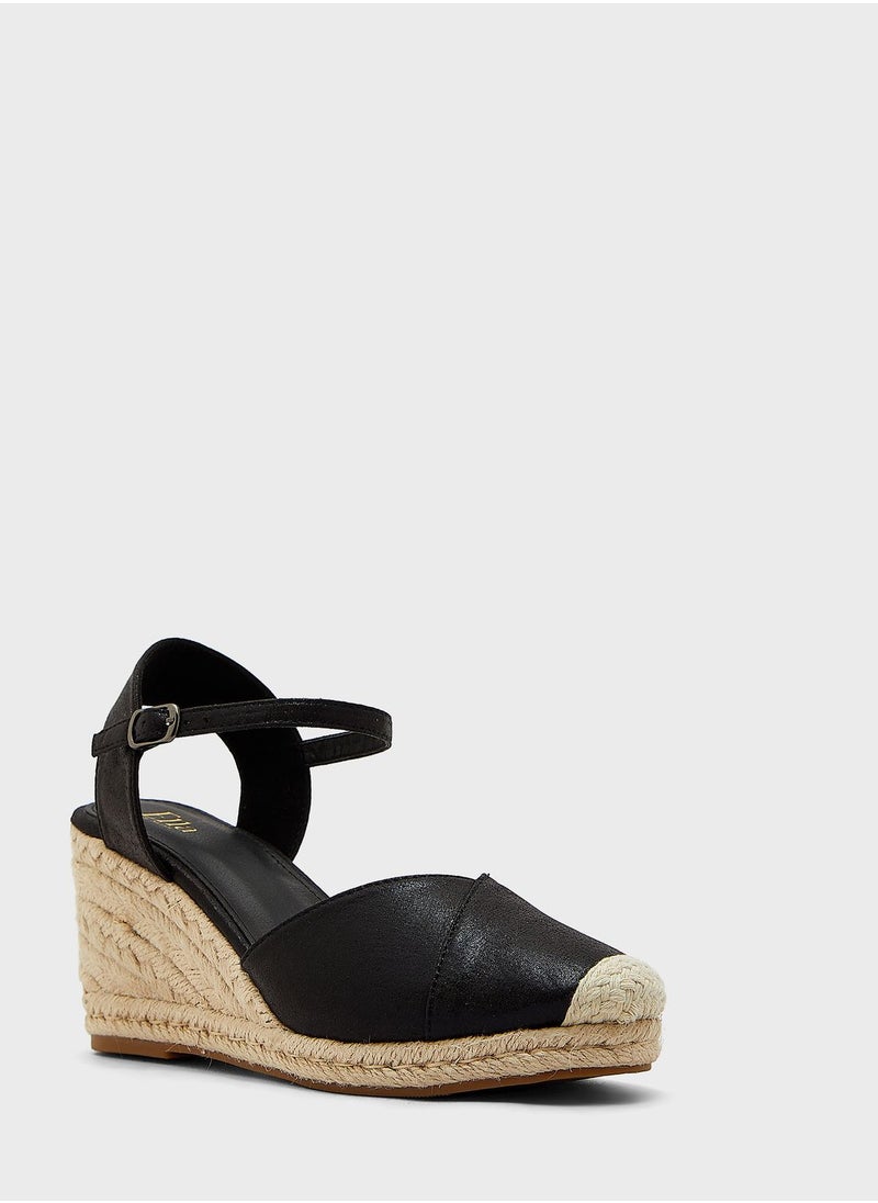 ELLA - Mixed Material Metallic Wedge Sandal - Image 1