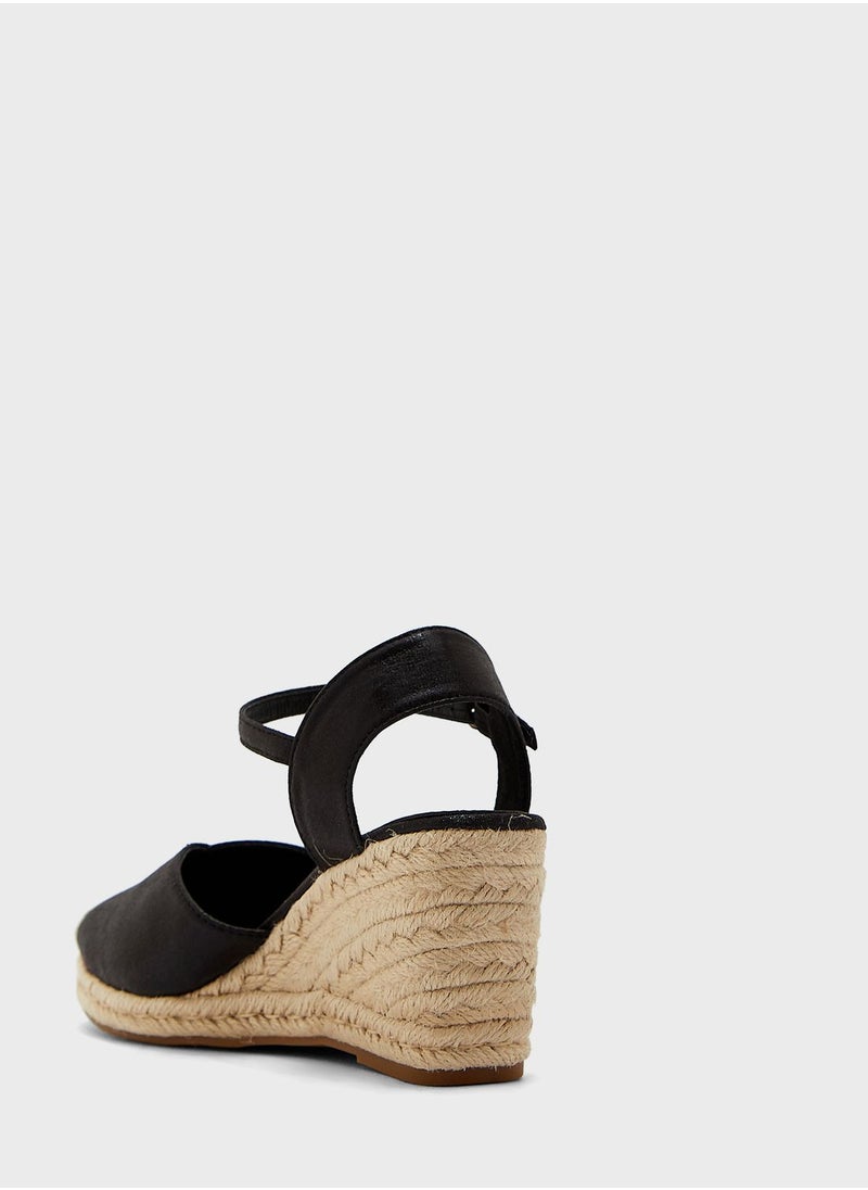 ELLA - Mixed Material Metallic Wedge Sandal - Image 1