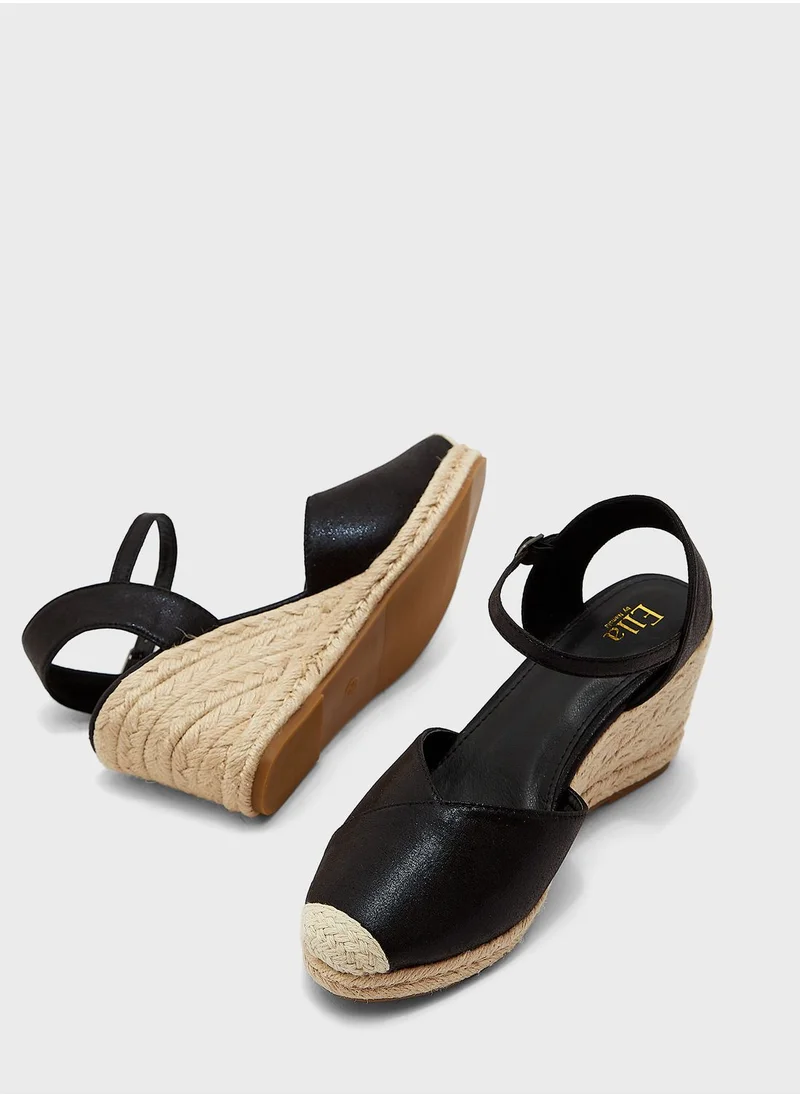 ELLA Mixed Material Metallic Wedge Sandal
